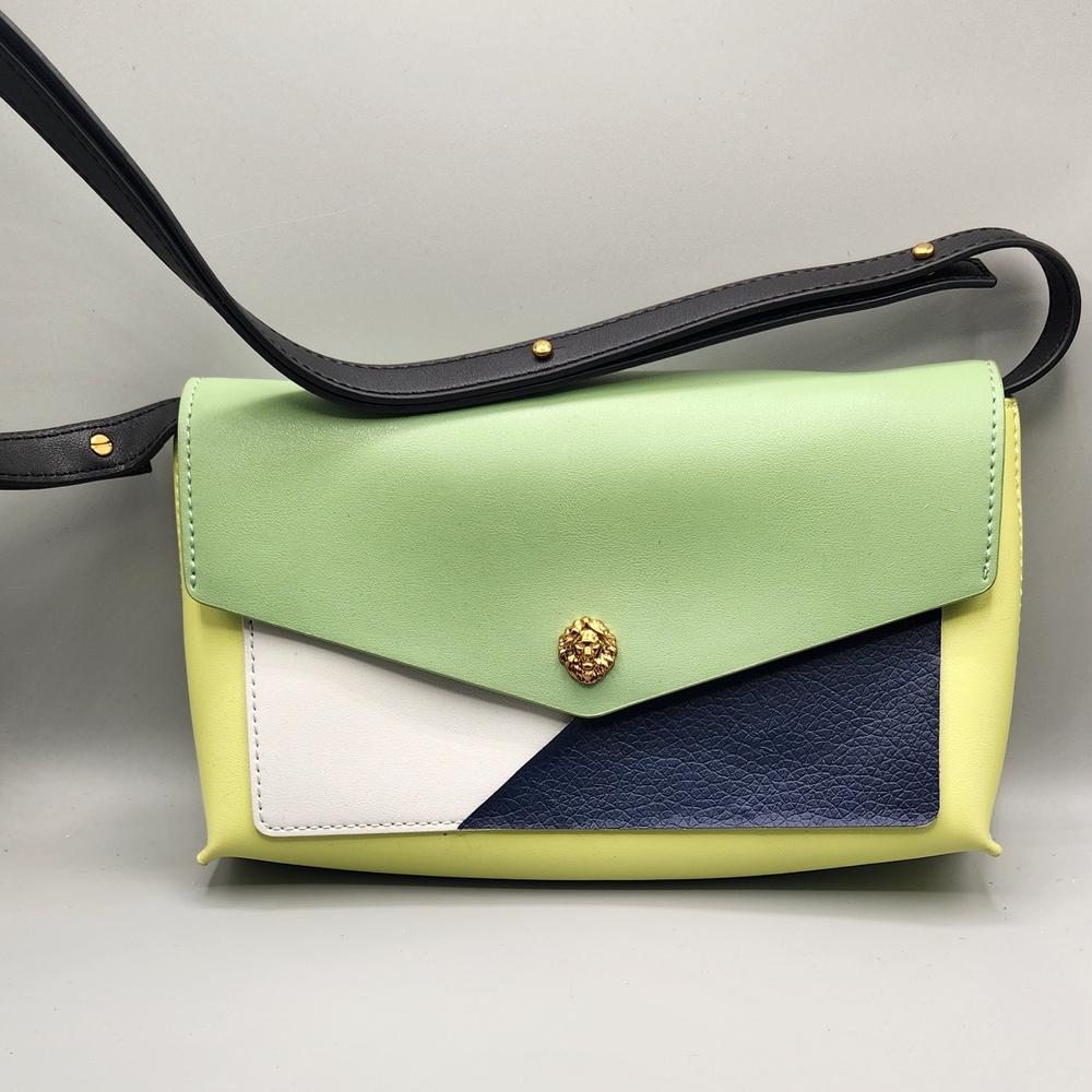 Green and Yellow Crossbody Bag with Geometric Design